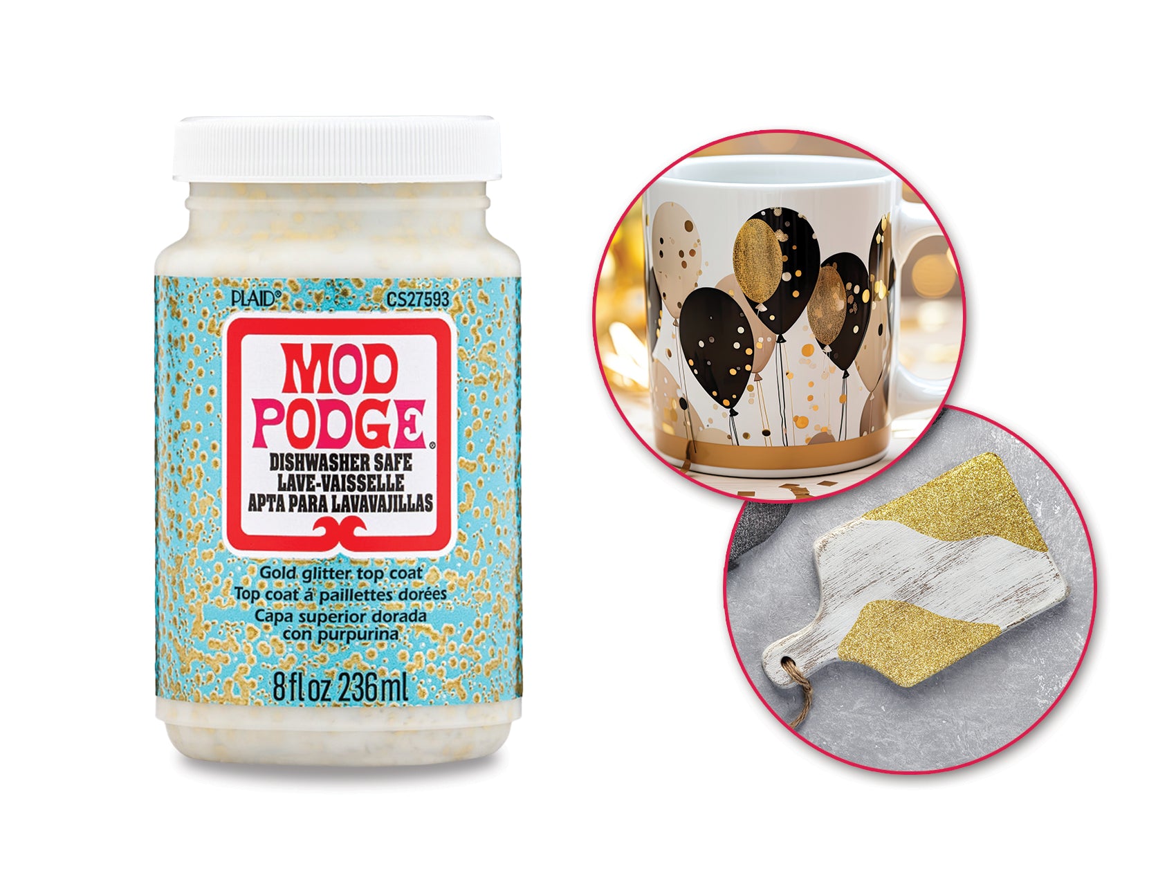 Gold Glitter Gloss Top Coat, 8 oz Dishwasher Safe