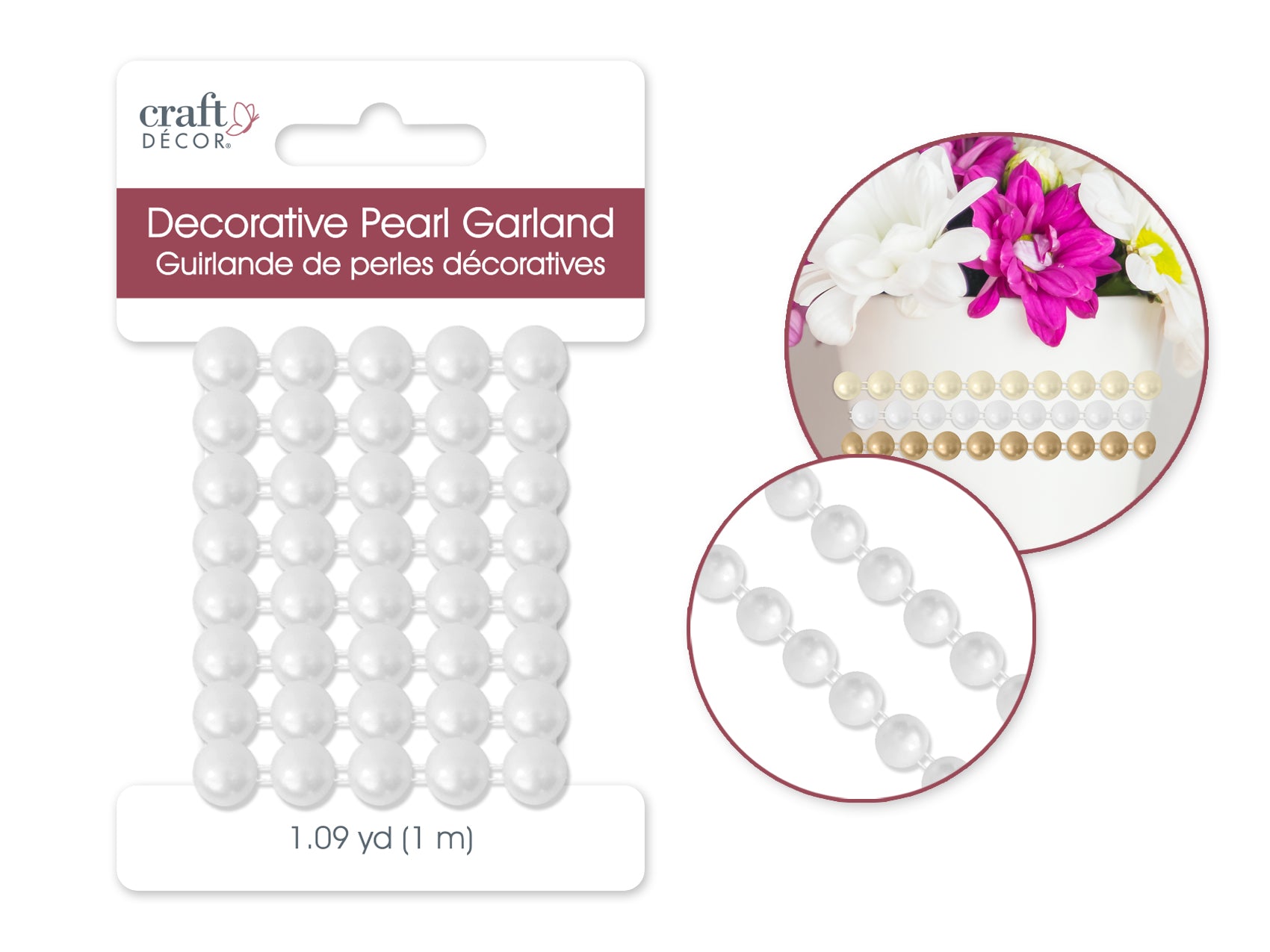 Craft Decor Pearl Garland White 1m