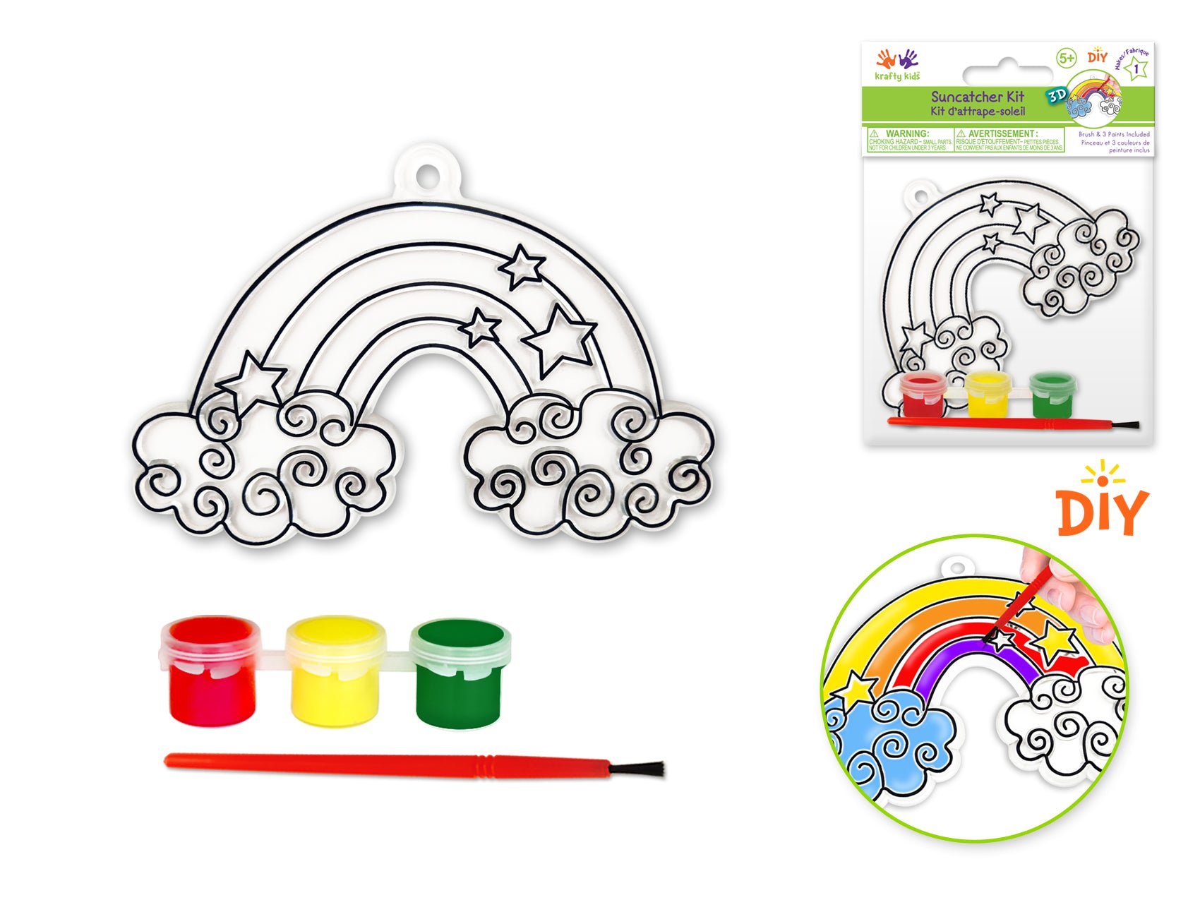 Krafty Kids 3D DIY Rainbow Suncatcher Kit with Paints and Applicator