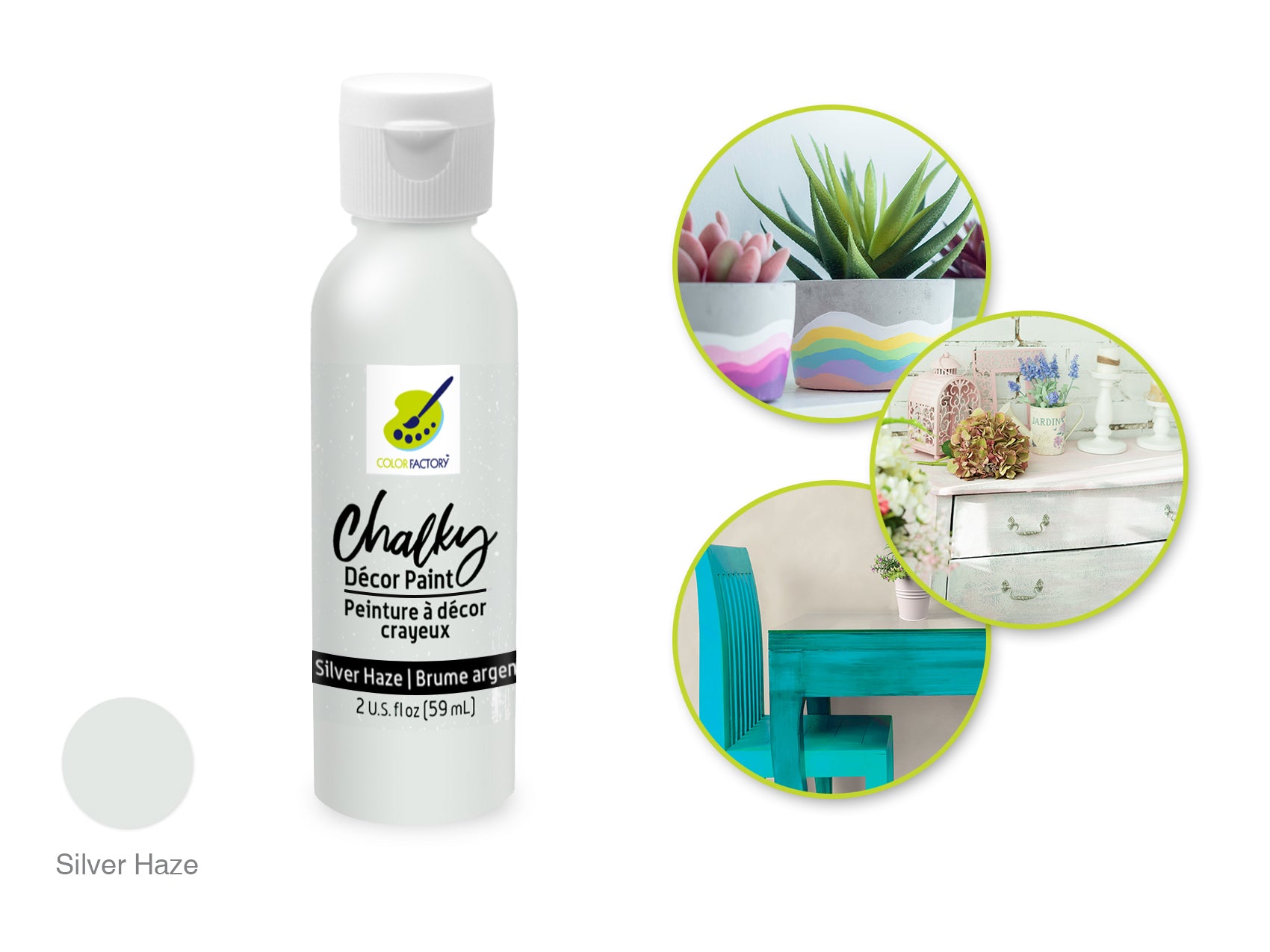 Color Factory 2 oz Silver Haze Chalky Decor Paint