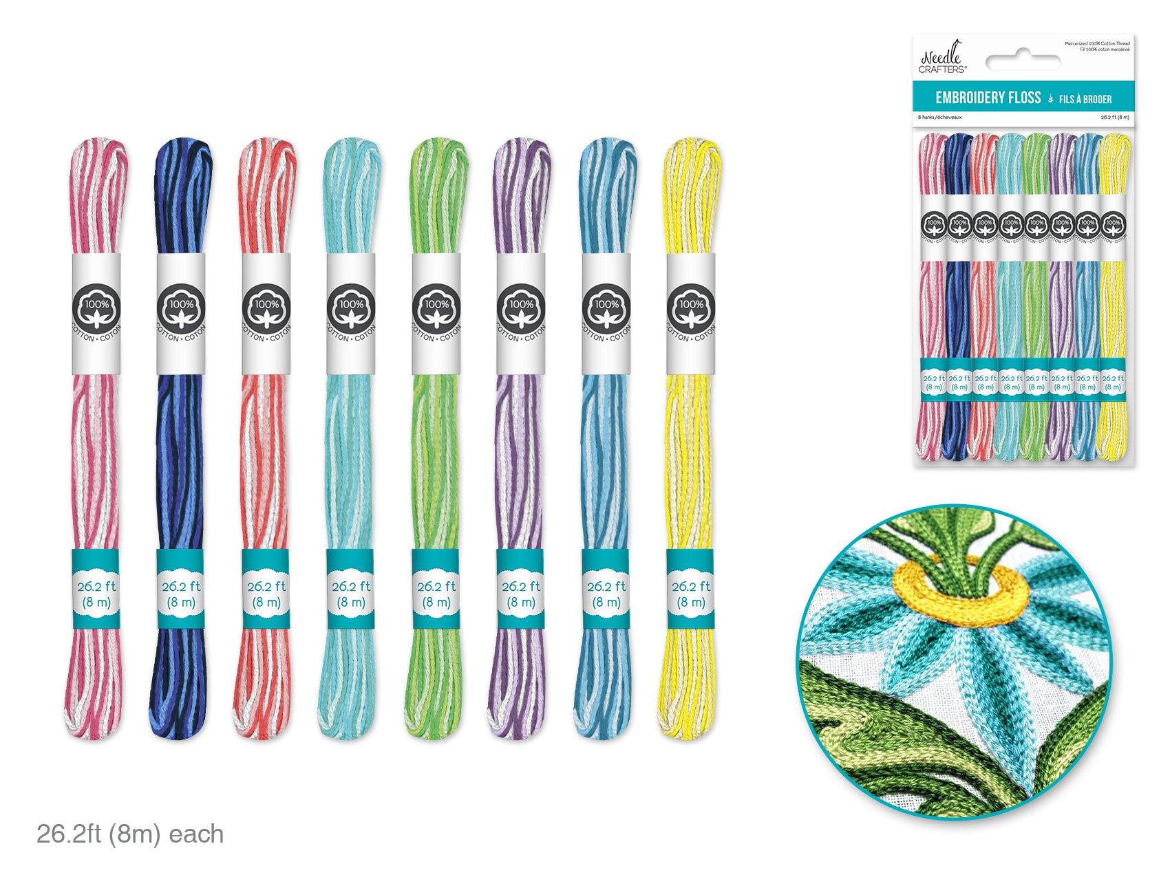 Variegated Brights Cotton Embroidery Floss, 8-Pack, 8m Each