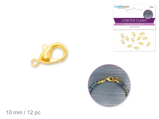 Gold Lobster Claw Clasps, 12 Pack, 10mm