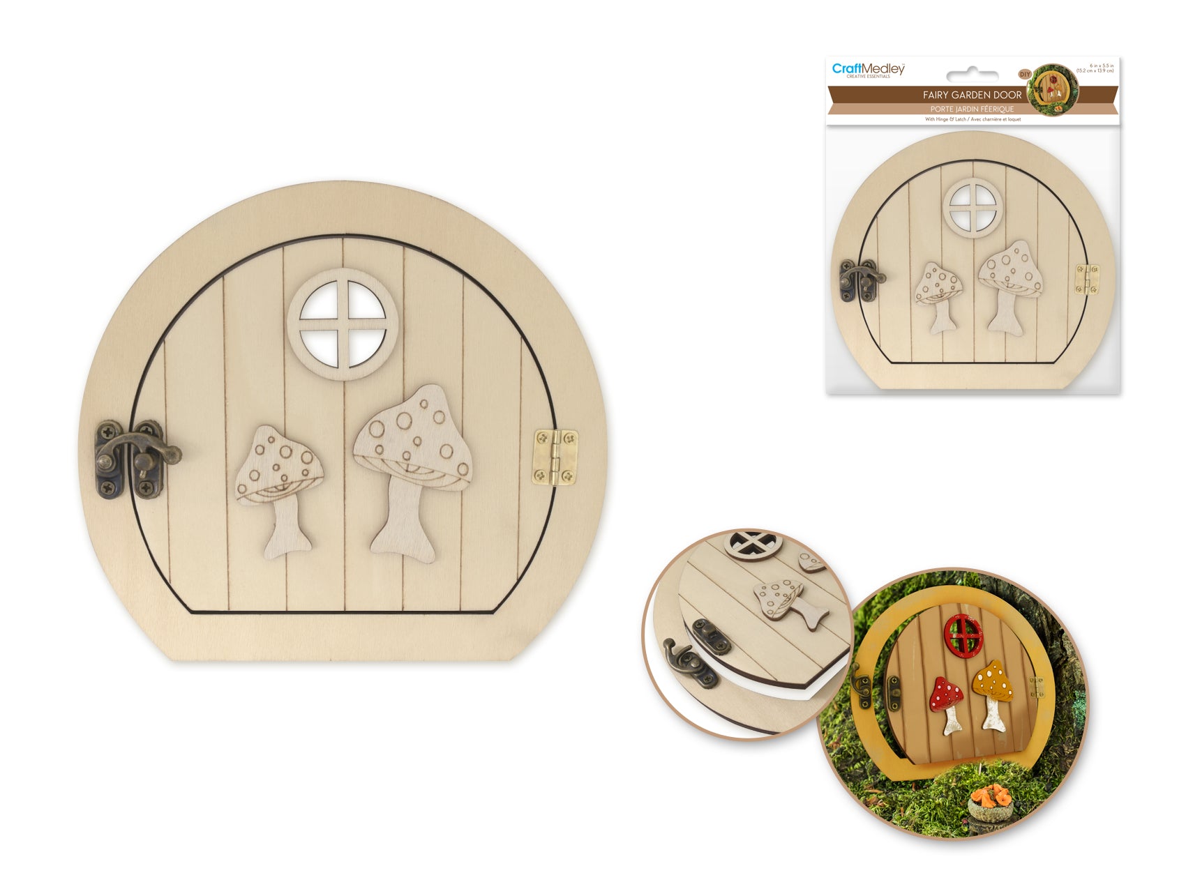 MiniMakers 6" Fairy Garden Mushroom Door with Metal Hinge