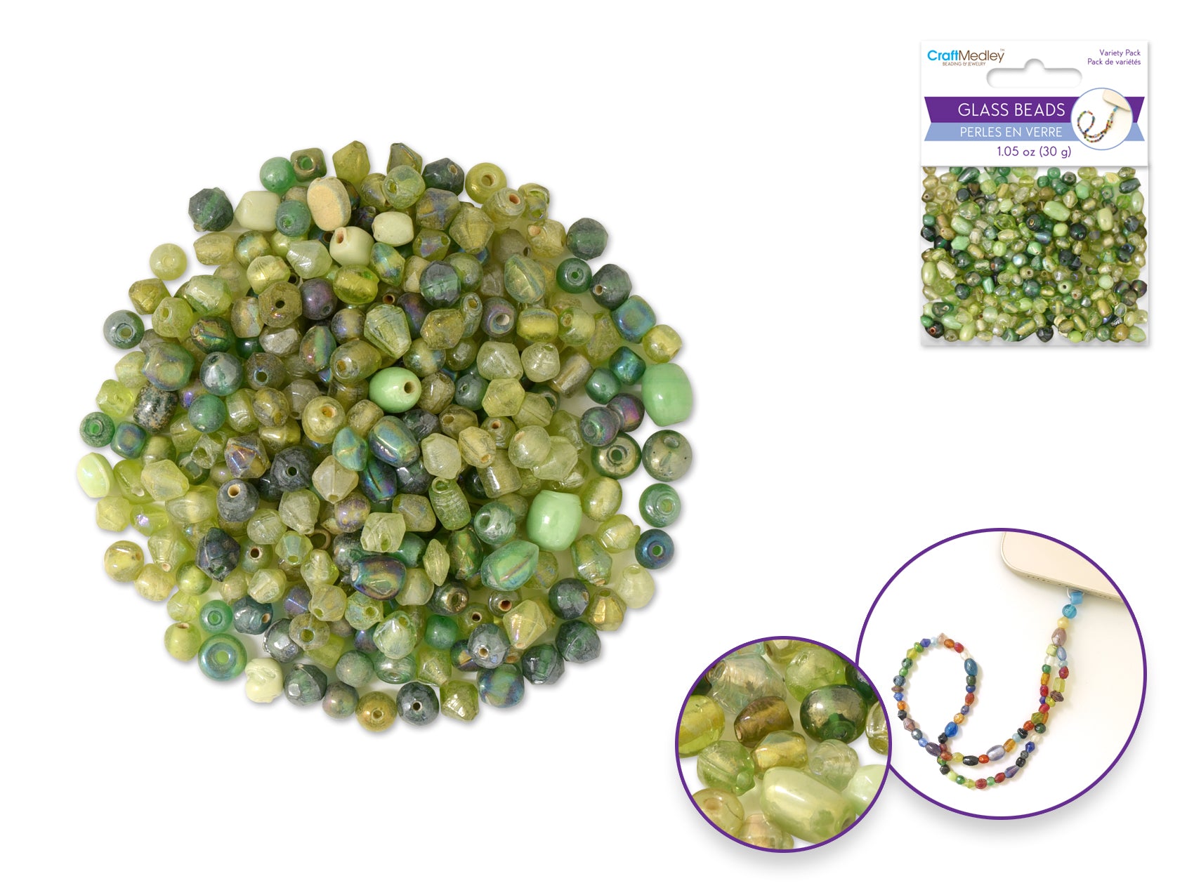Glass Beads Mix, 4mm-6mm, Luster Polish, 30g, Jade