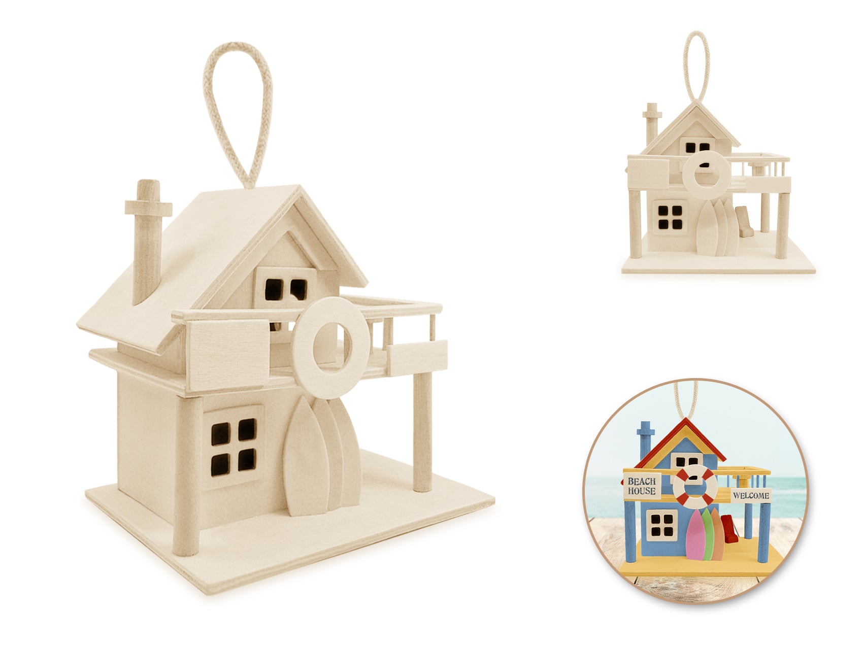 DIY 2-Story Beach House Birdhouse with Jute Hanger