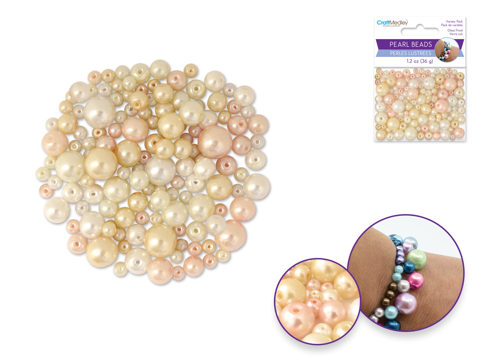 Glass Pearl Beads Multi-Pack, 4 Sizes, 4 Colors