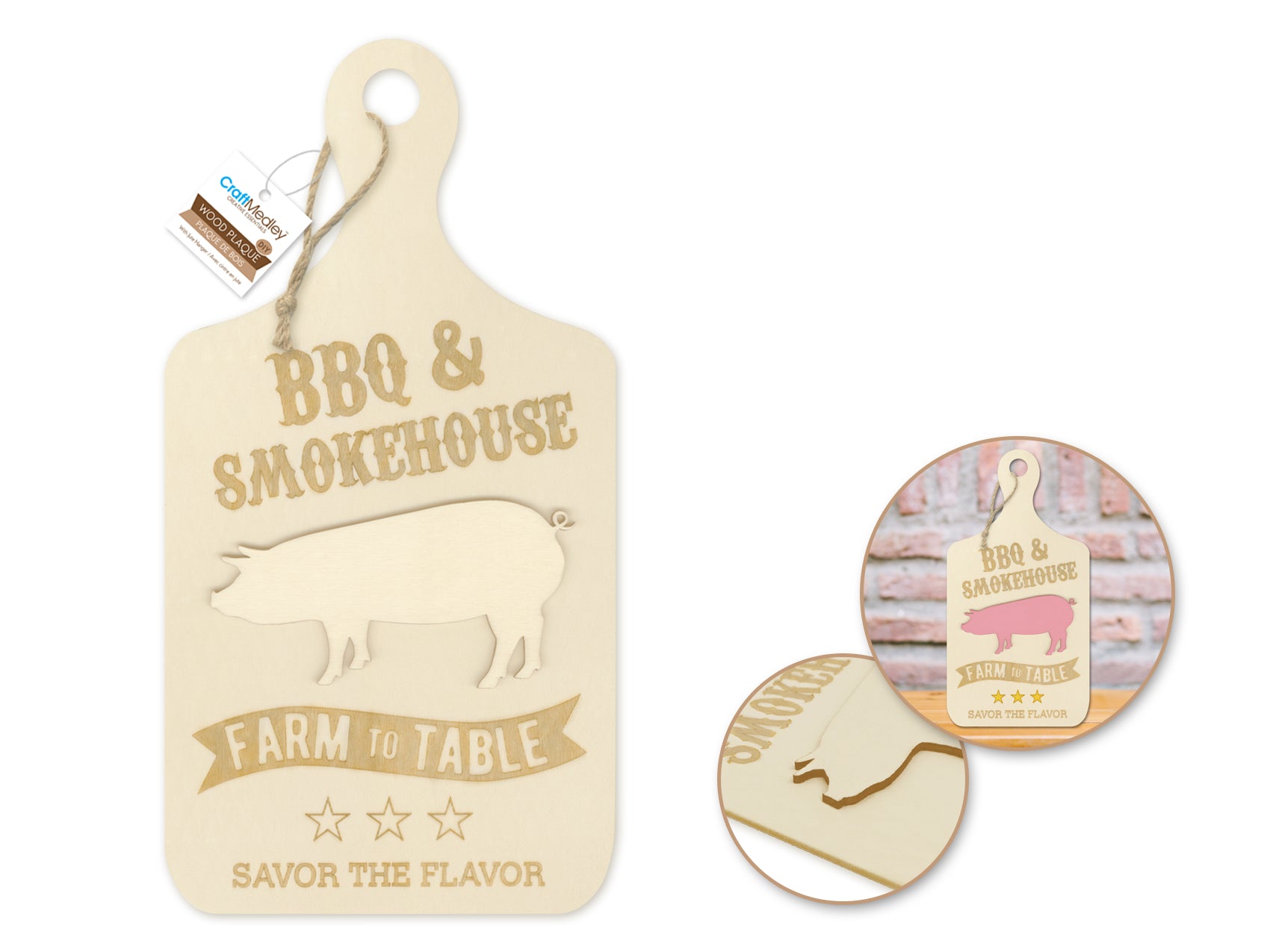 DIY 3D Wood BBQ & Smokehouse Menu Board with Hanger Hole and Jute