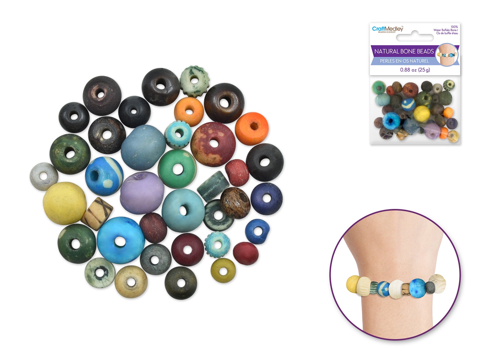Bone Beads Multi-Mix, 6mm-14mm, 25g