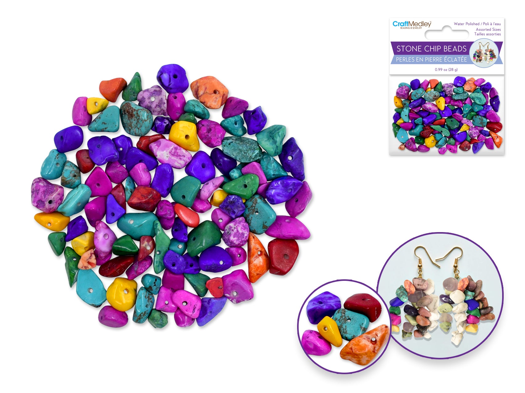 Polished Stone Chip Beads, 5-8mm, 28g