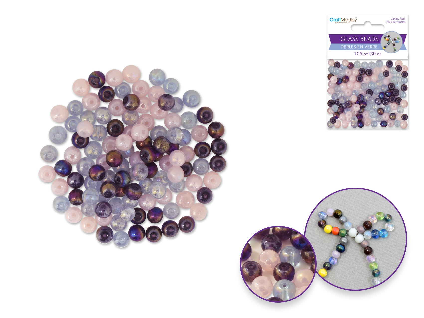6mm Round Viola Glass Beads, 30g