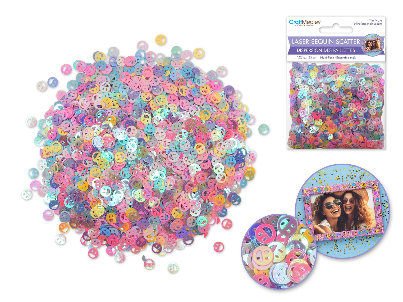 Mini Laser Sequin Scatter Multi-Pack - Smiley Face
