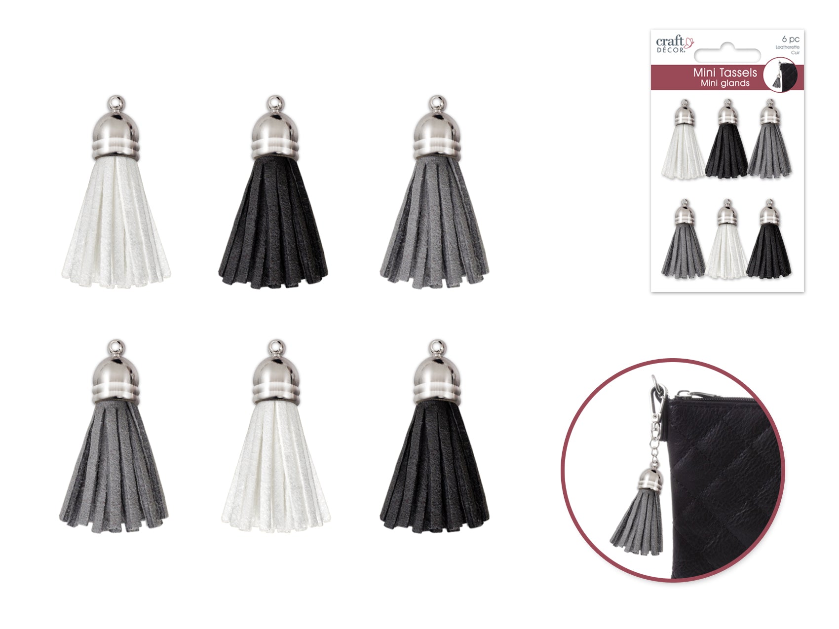 Craft Decor 2.5 cm Leatherette Tassels, 6 Count Assorted