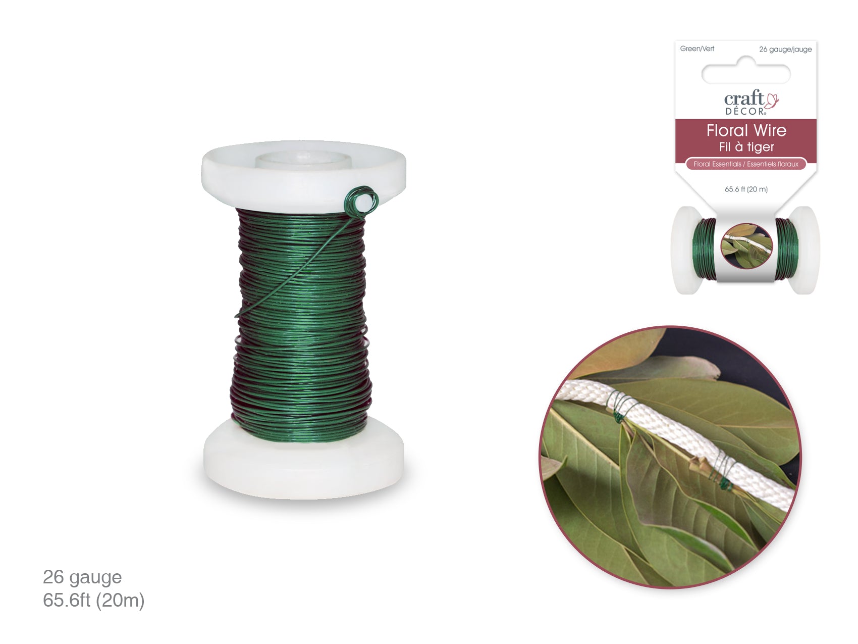Green Floral Wire, 26 Gauge, 20m
