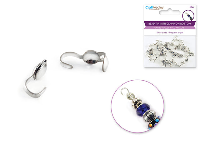 Silver-Plated Brass Bead Tips, 50 Pack