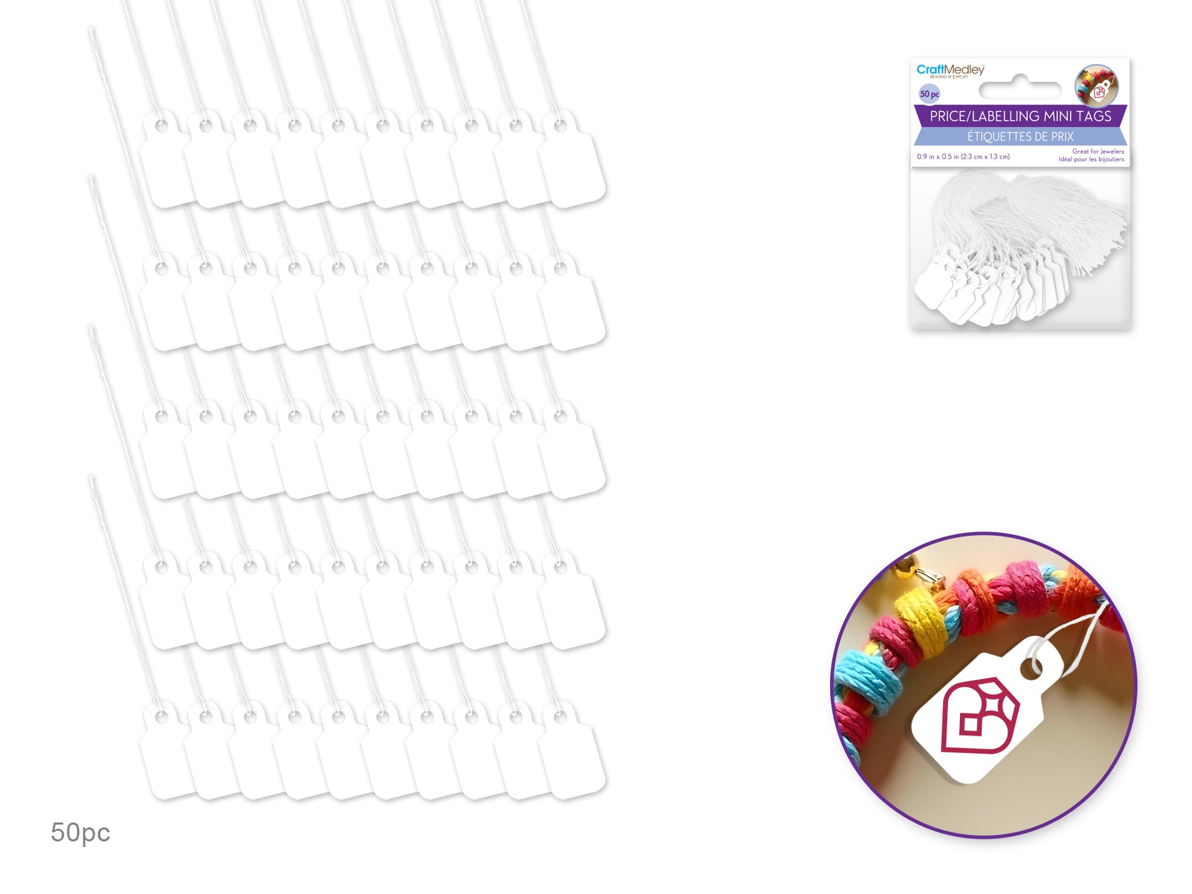 White Mini Price Tags with String, 50 Count