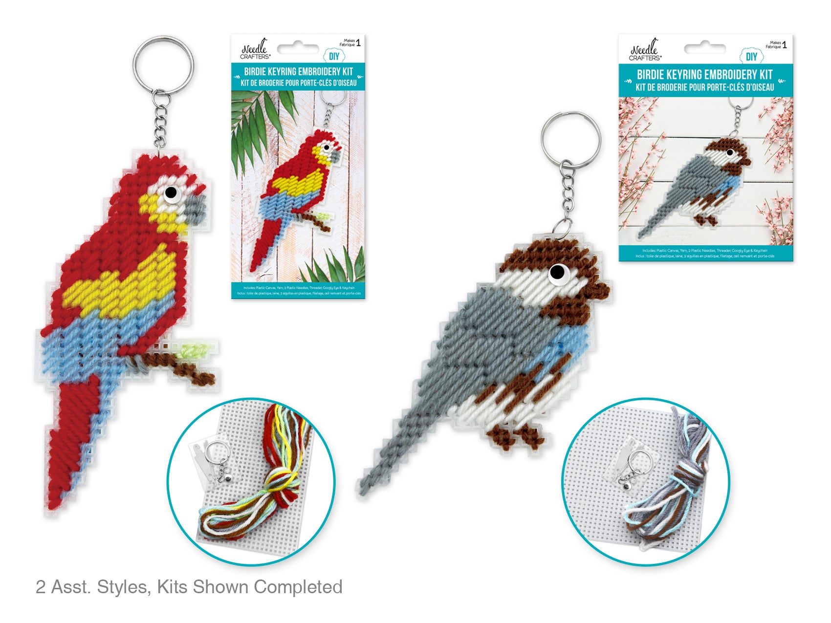 DIY Plastic Canvas Birdie Keyring Kit – Chickadee & Parrot