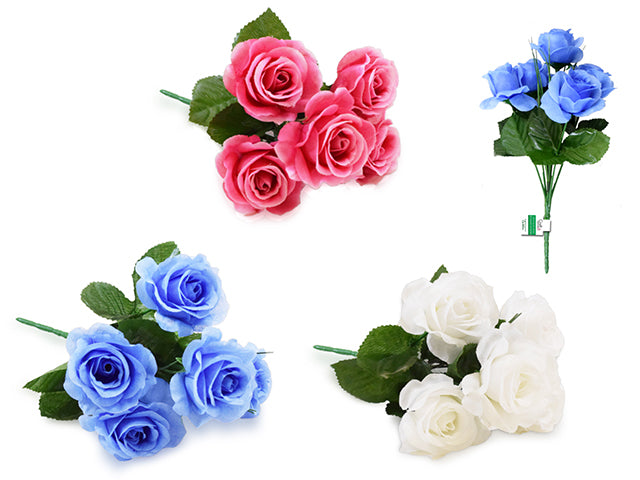 Artificial Open Rose Bush with Grass, Assorted Styles