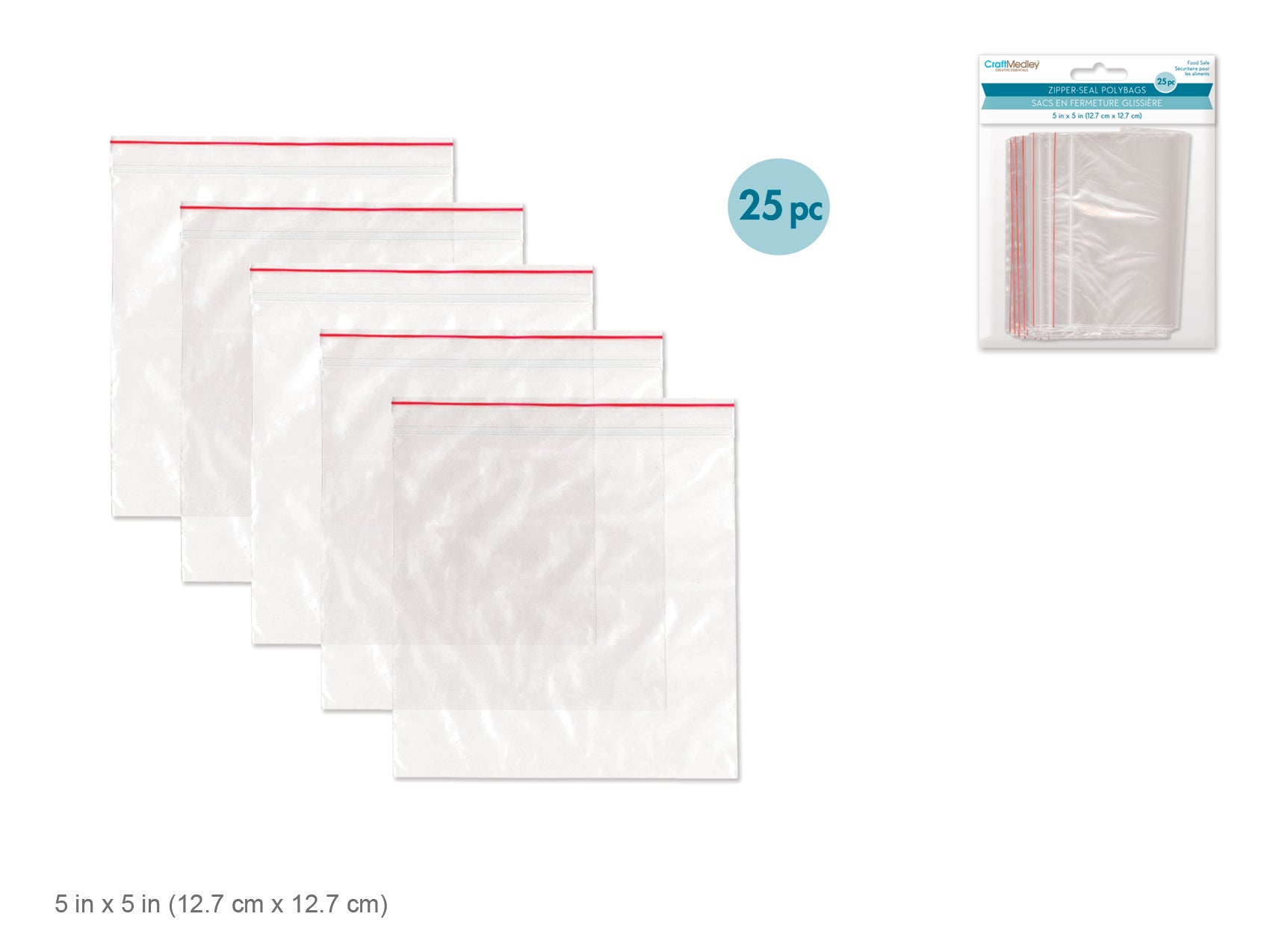 Craft Medley Zipper-Seal Poly Bags 5" x 5" 25 Count