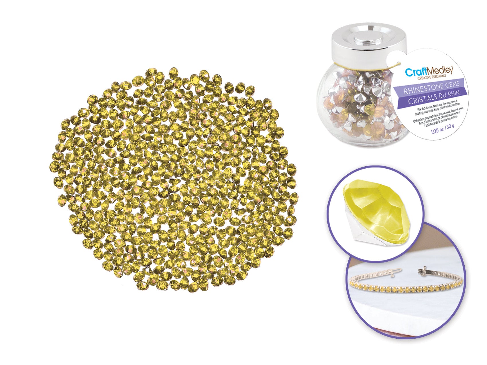 Gold Rhinestone Craft Gems in Glass Jar