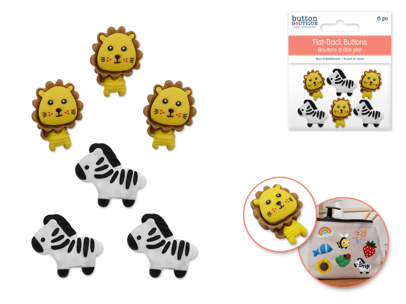 Wild Safari Flat-Back Resin Embellishment Buttons