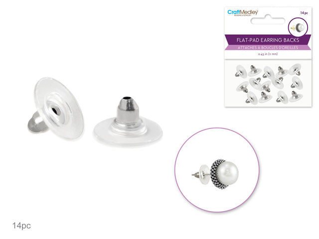 Clear Flat Pad Earring Backs, Silver (14 ct)