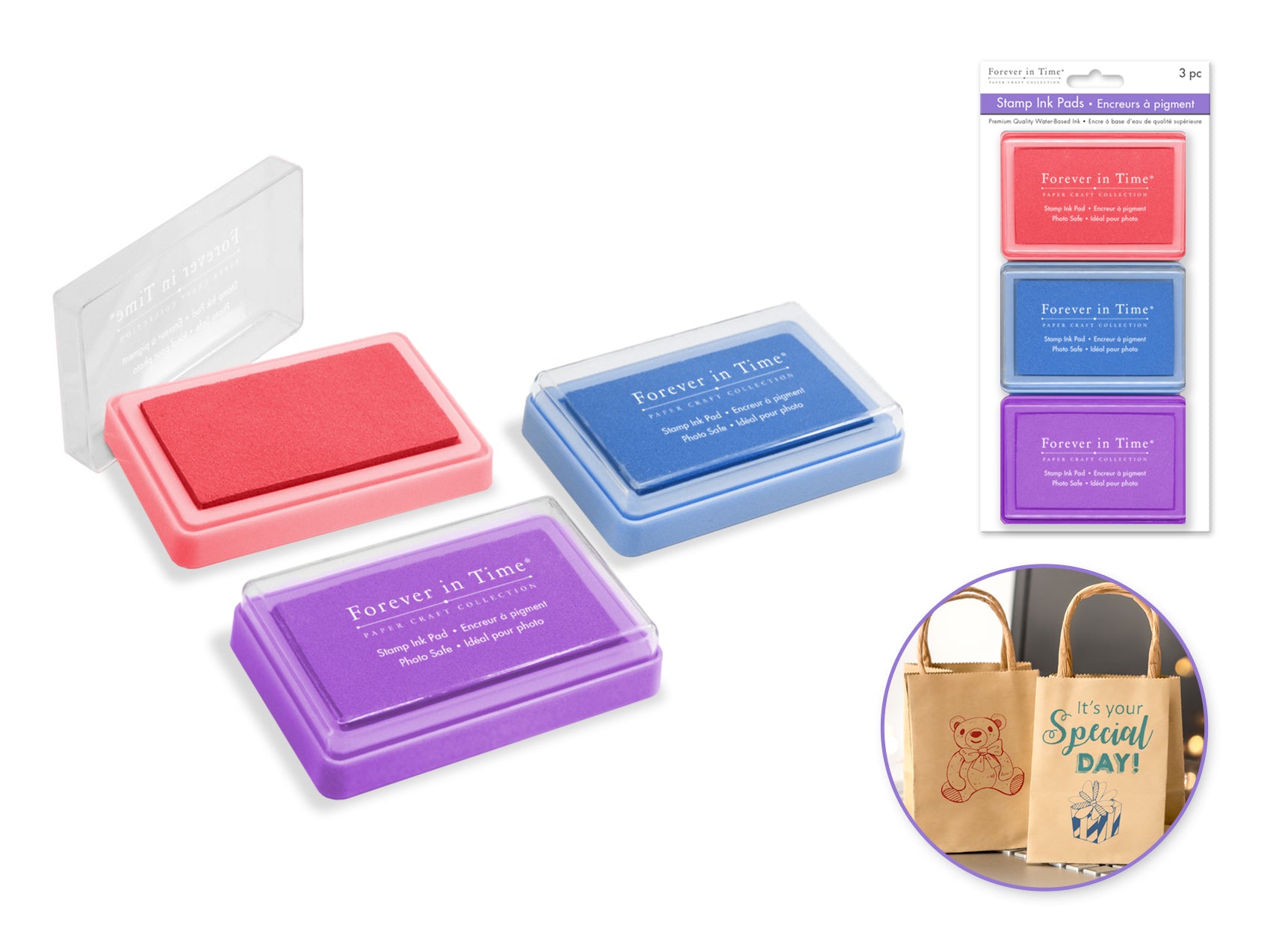 Stamp Ink Pad 3-Pack, Assorted Colors