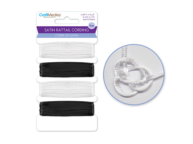 2mm Satin Rattail Cording, Black & White, 8m