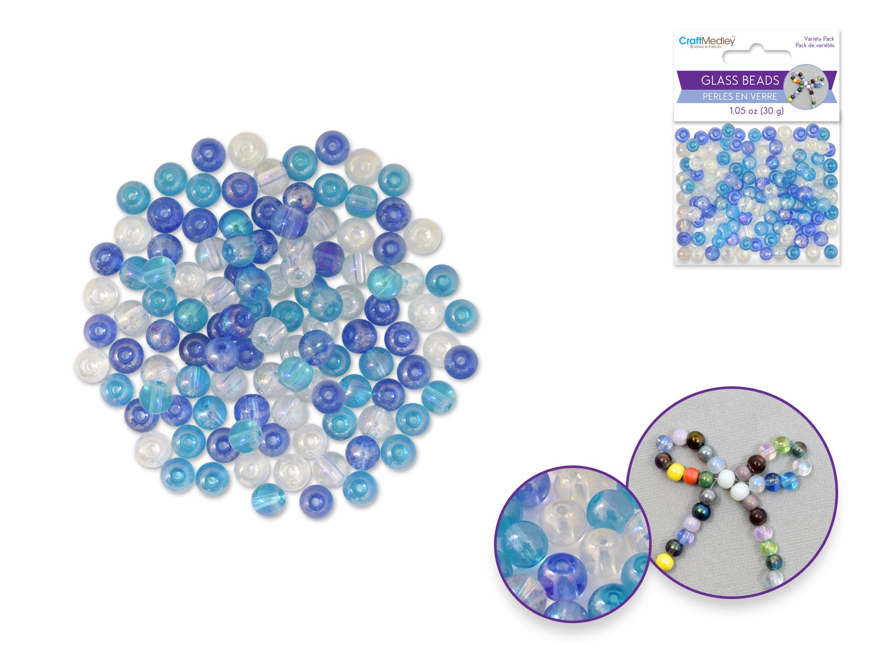6mm Round Sky Blue Glass Beads, 30g