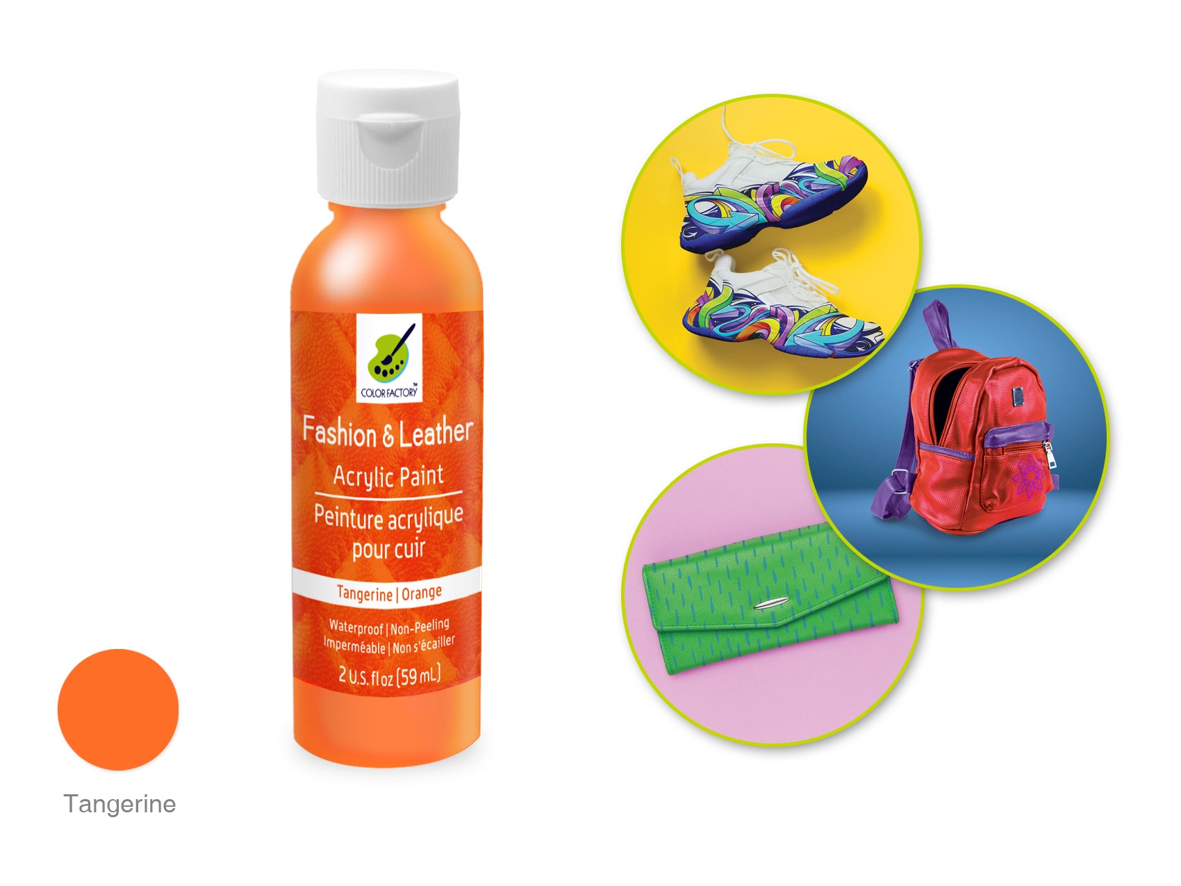 Color Factory 2 oz Tangerine Acrylic Paint for Fashion & Leather