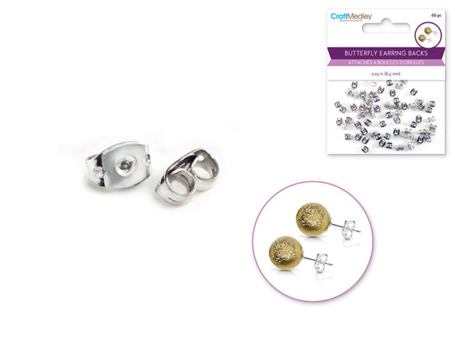 Silver Butterfly Earring Backs, 60 Count