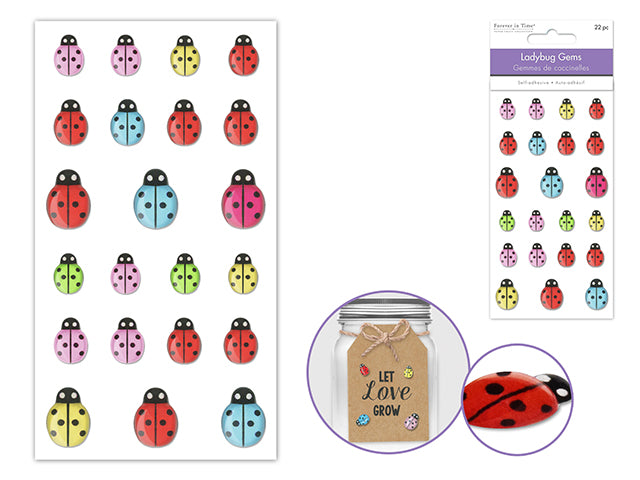 Mini Acrylic Ladybug Peel-and-Stick Gems, 22 Count, Multi-Color