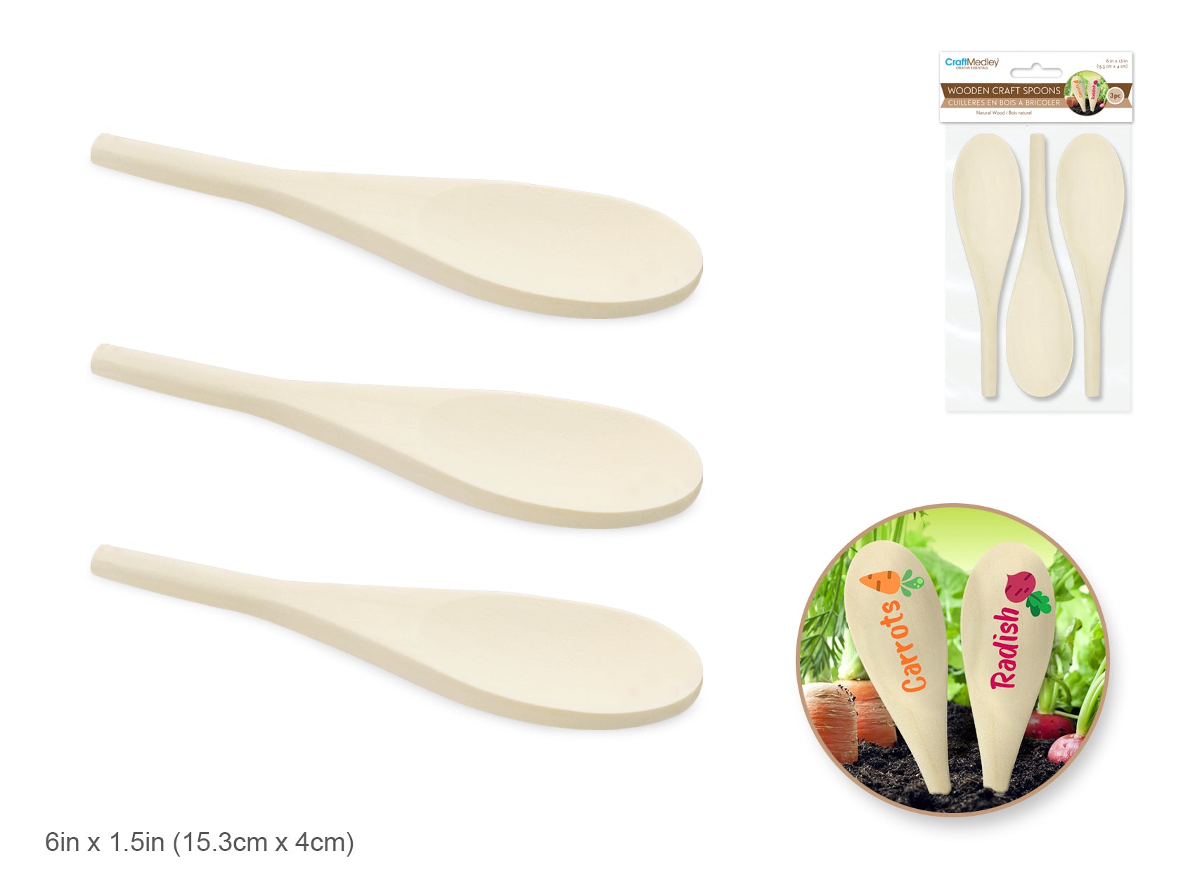 Craftwood Natural Wooden Spoons, 3 Pack