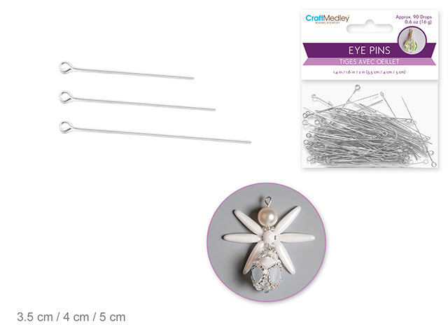 Silver Eye Pins with Loop, 90 Count