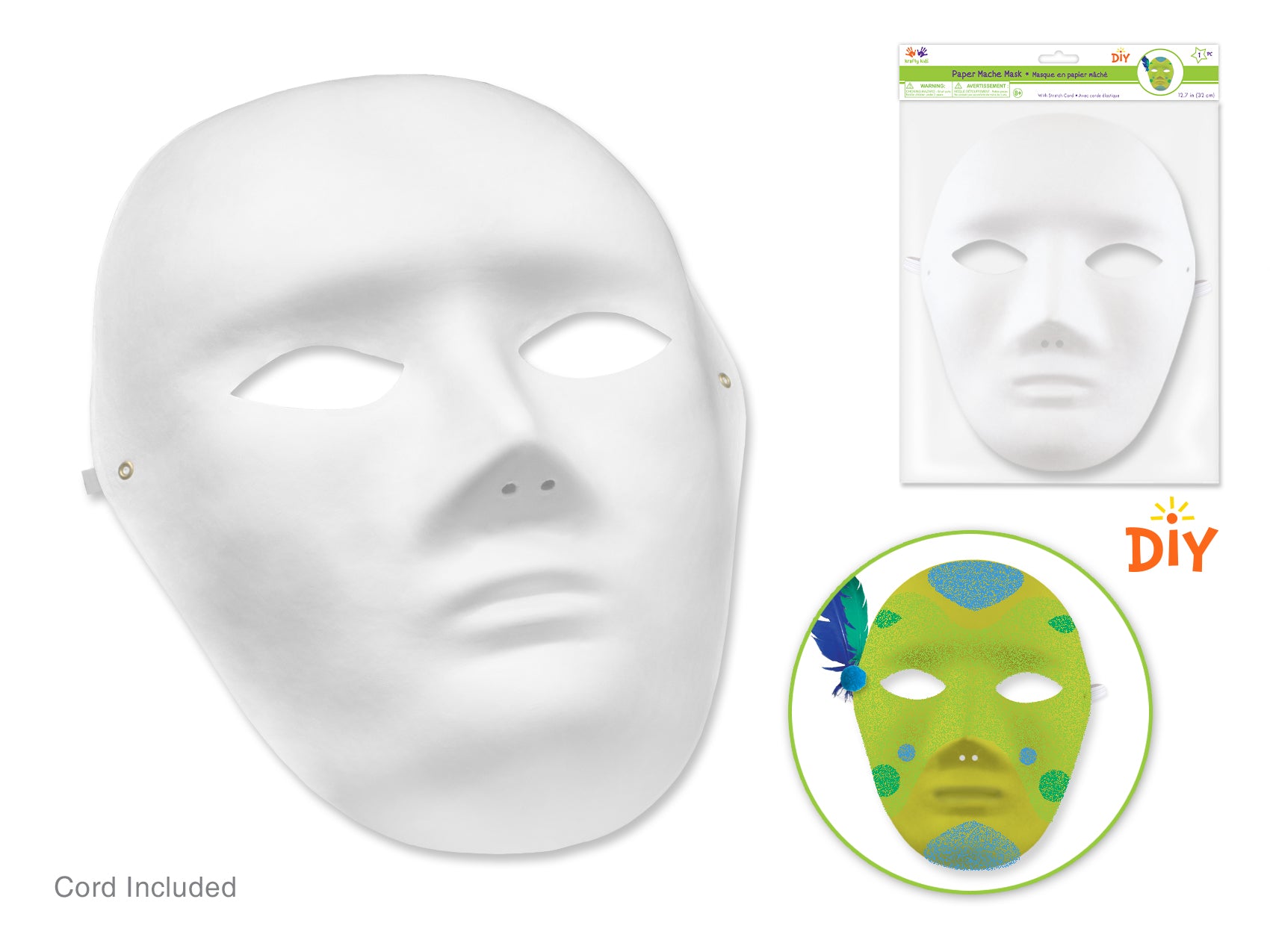 Krafty Kids DIY Paper Mache Full Face Mask with Elastic Band