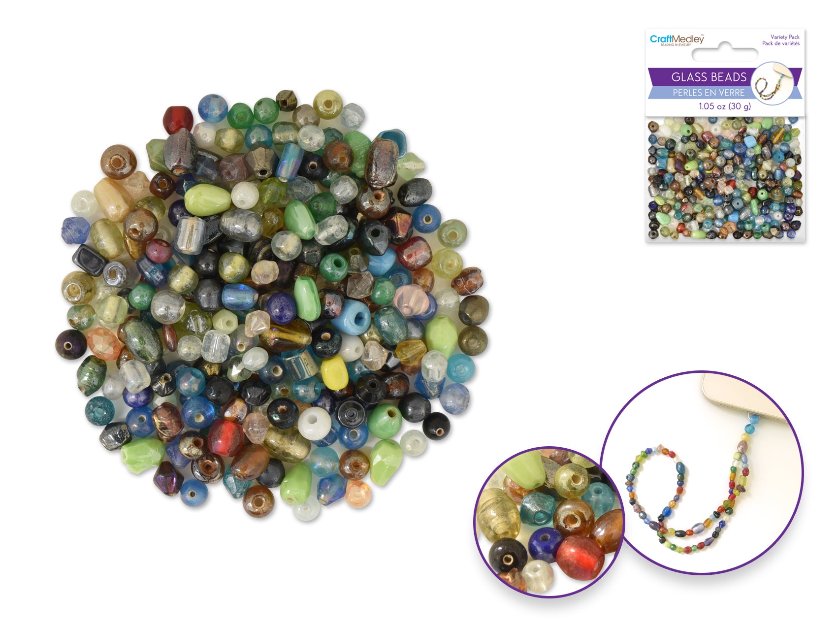 Glass Beads, 4mm-6mm Mixed Luster Polish, 30g