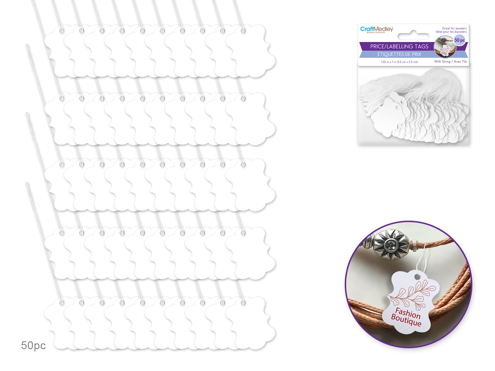 White Price Tags with String, 50 Count