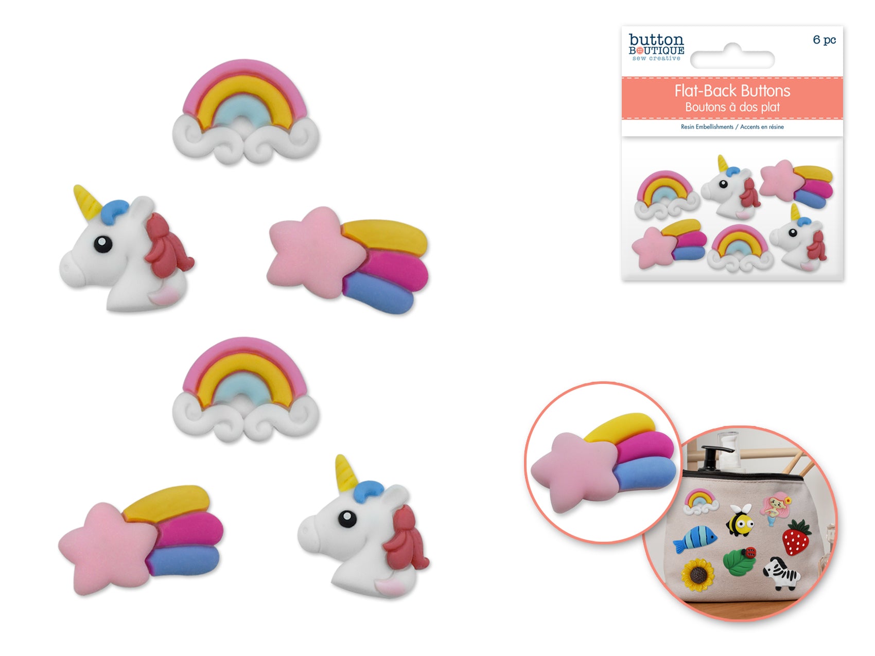 Unicorn Dreams Flat-Back Resin Buttons, 6 Pack