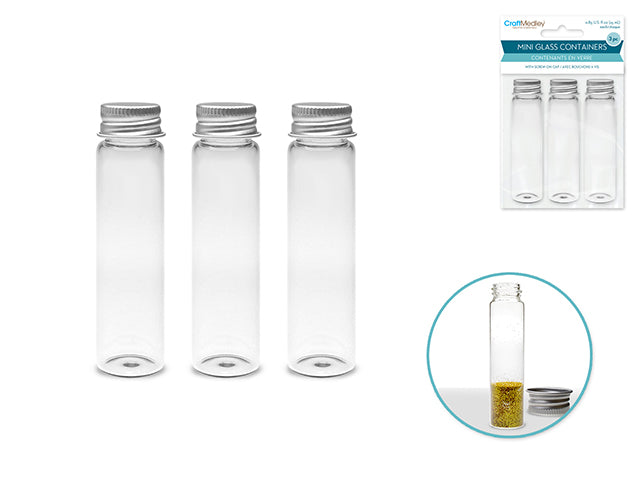 Mini Glass Bottles with Matte Aluminum Caps, 3 Pack