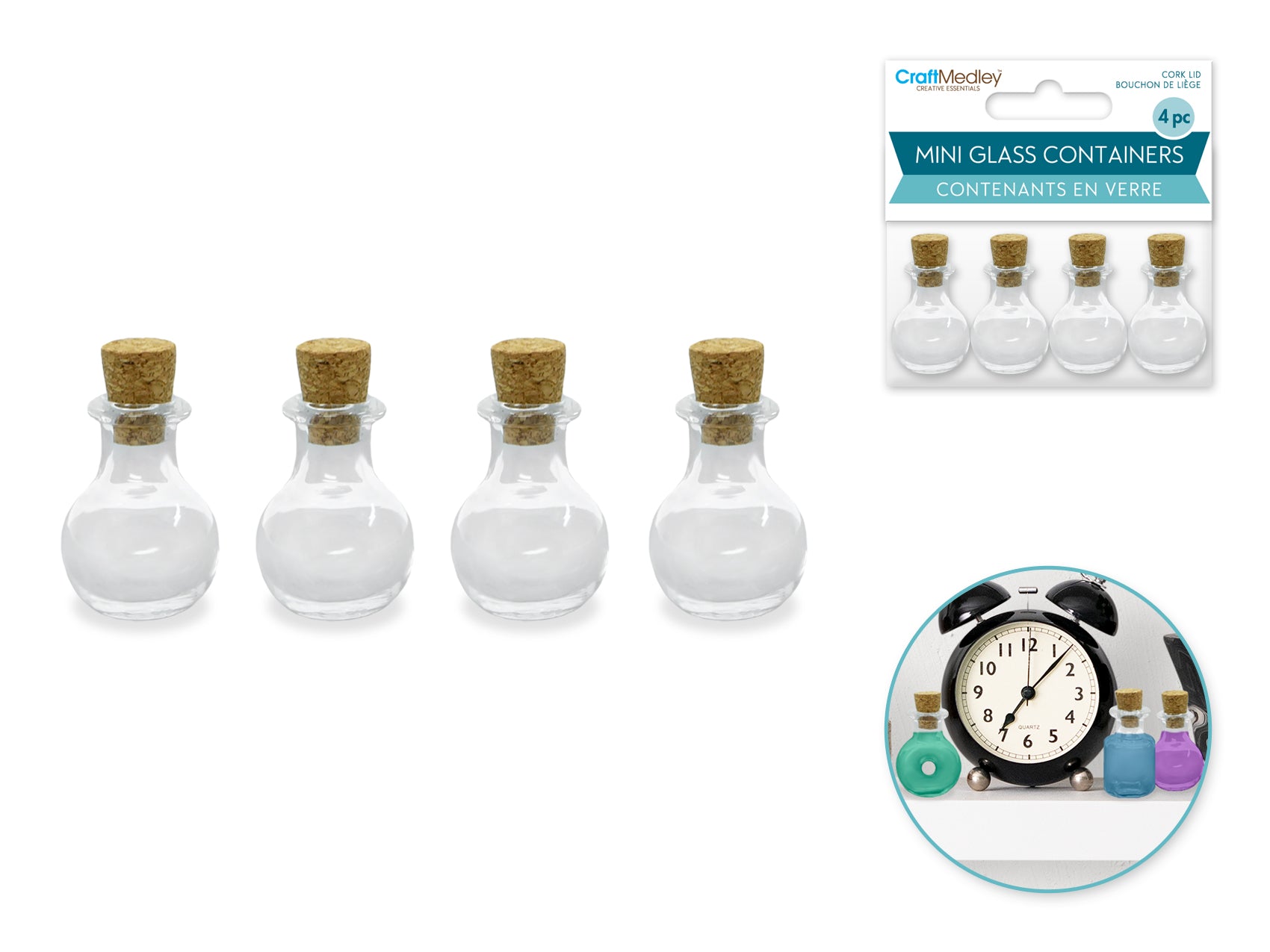 Mini Glass Bottles with Cork Lids, 4 Count