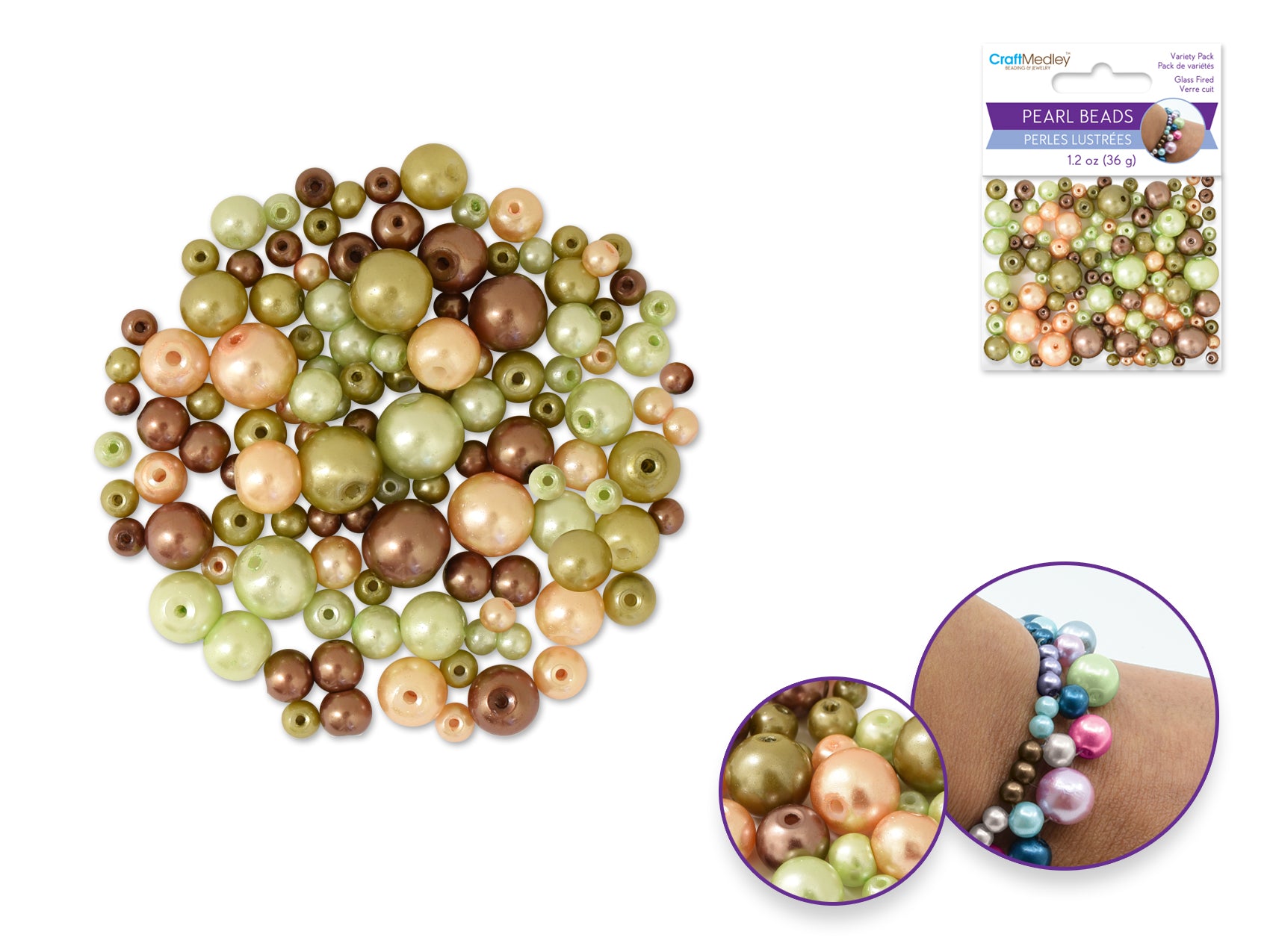 Glass Pearl Beads Assorted Sizes Multi-Pack