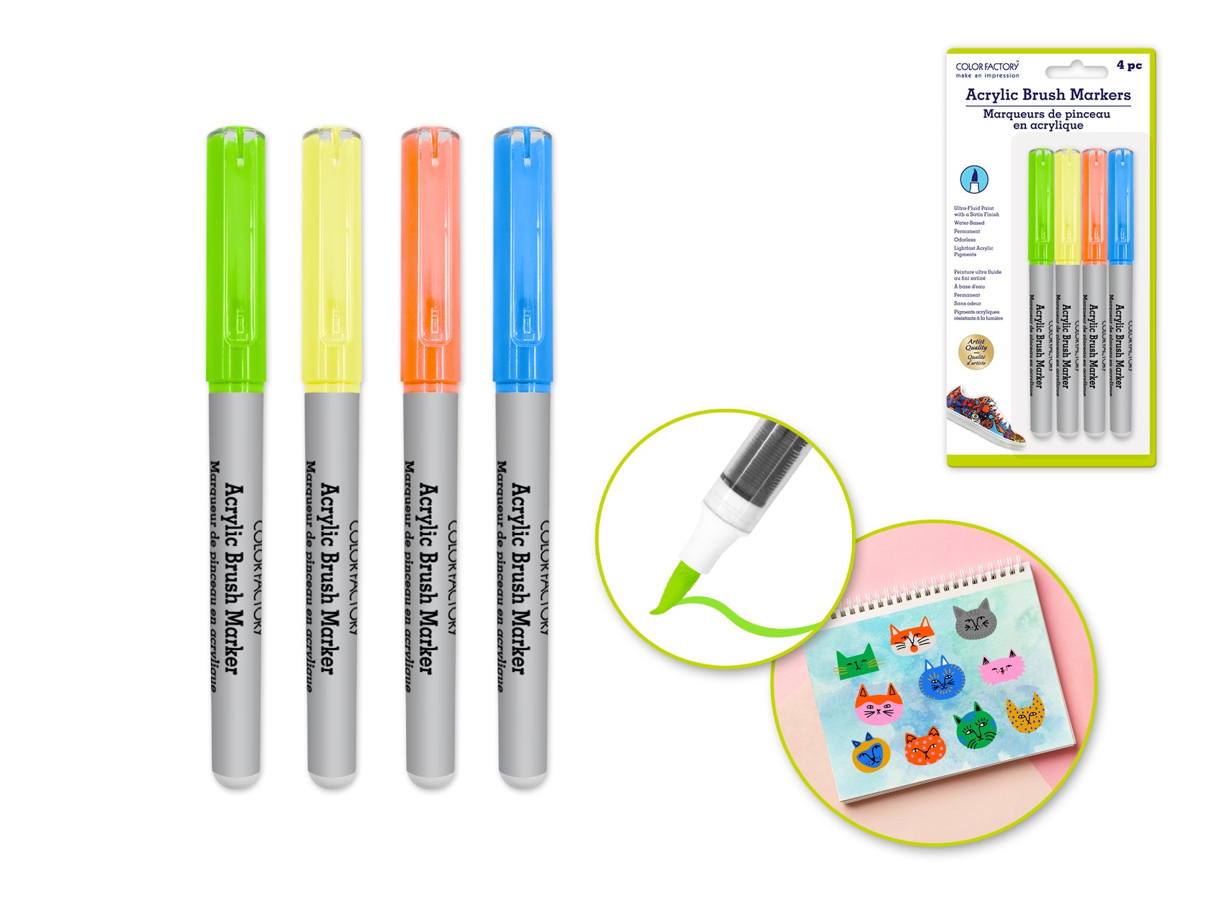 Neon Liquid Acrylic Paint Brush Markers, 4-Pack