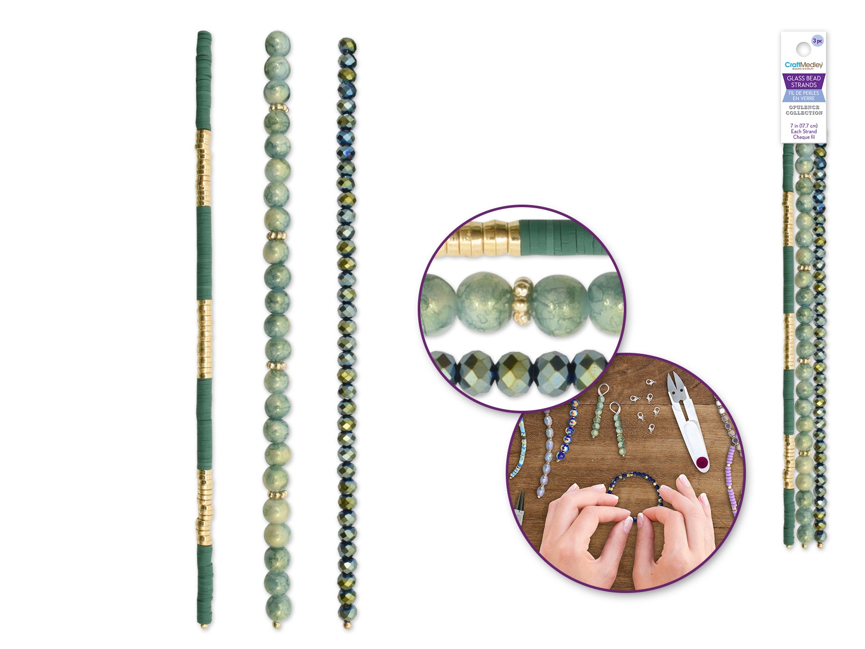 Glass Bead Triple Strand Bracelet - Emerald