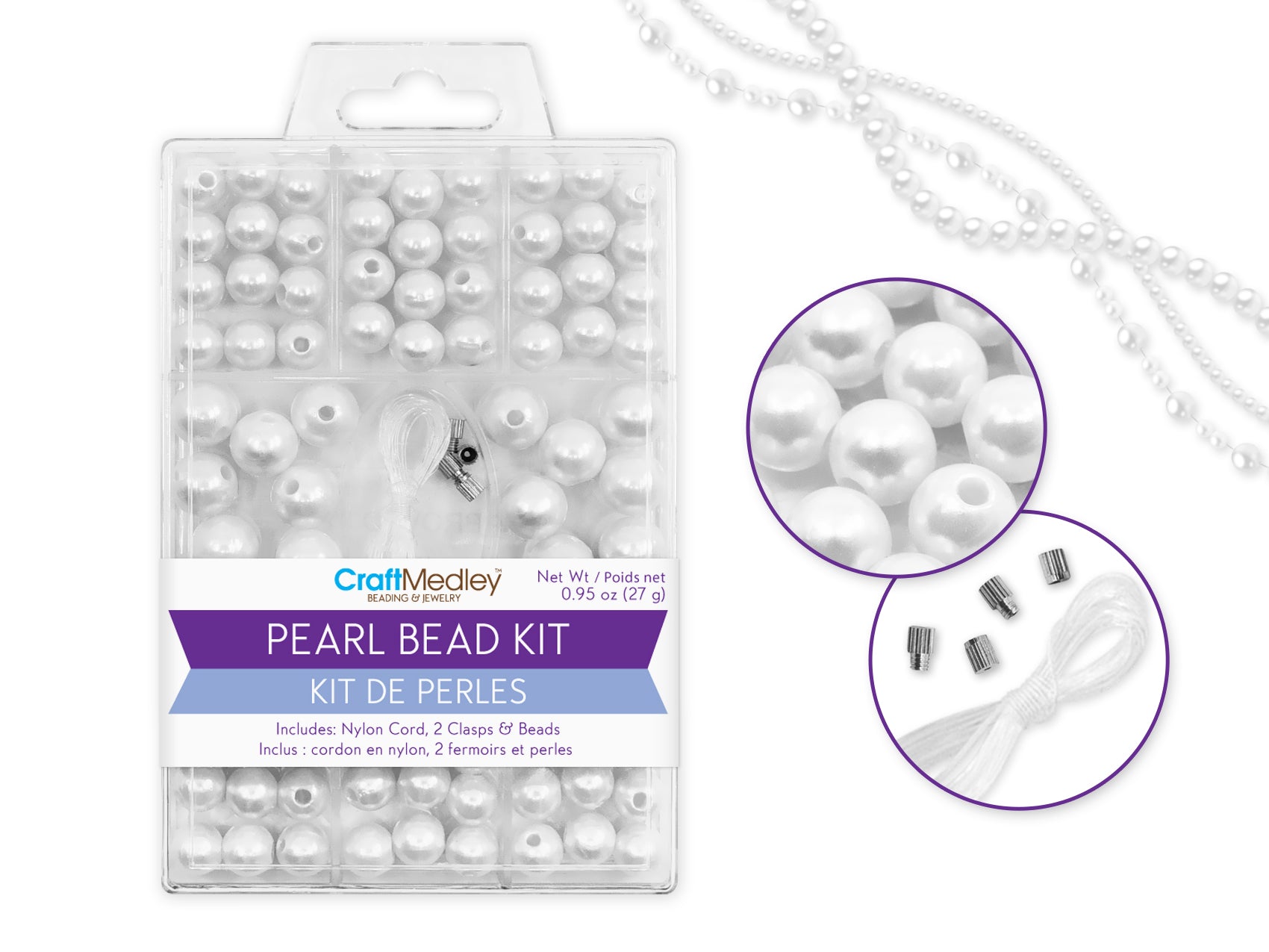White Pearl Bead Kit with Cord and Clasps