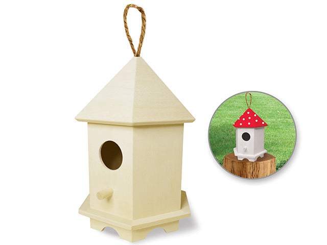 Wood Craft Birdhouse with Jute Hanger, Gazebo Style