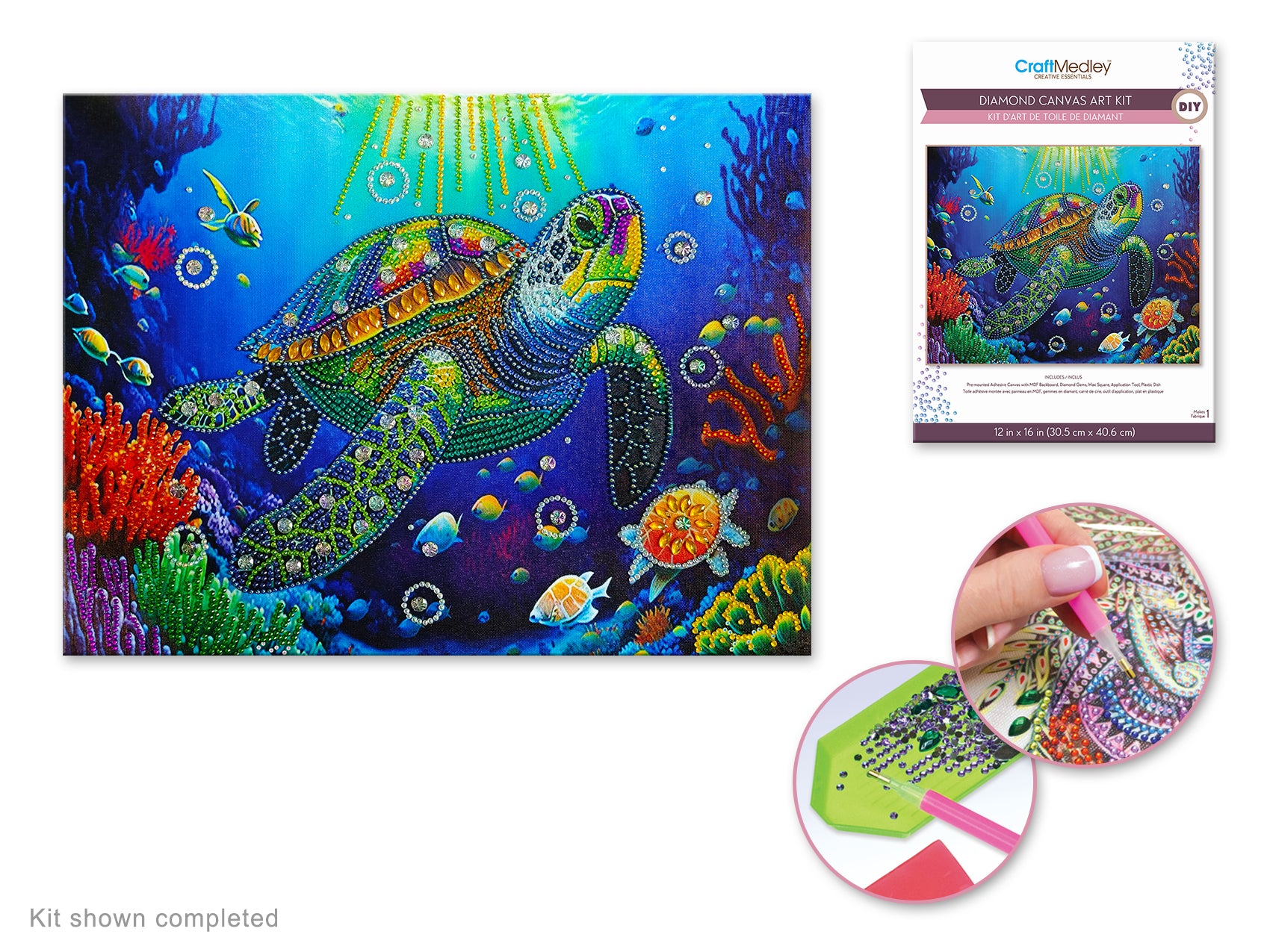 Diamond Painting Art Kit, 12" x 16", Turtle Design