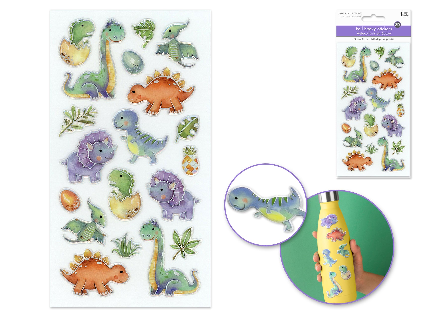 3D Dino Epoxy Sticker with Foil Effects