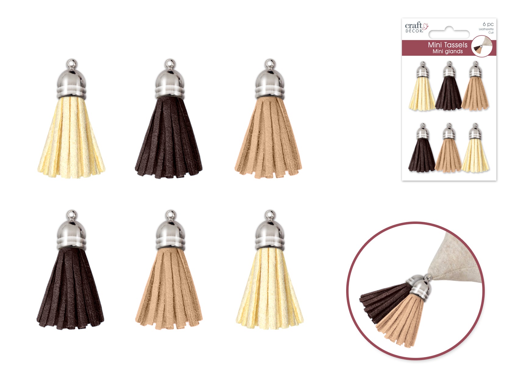 Leatherette Tassels, 6-Pack, Assorted Natural Colors