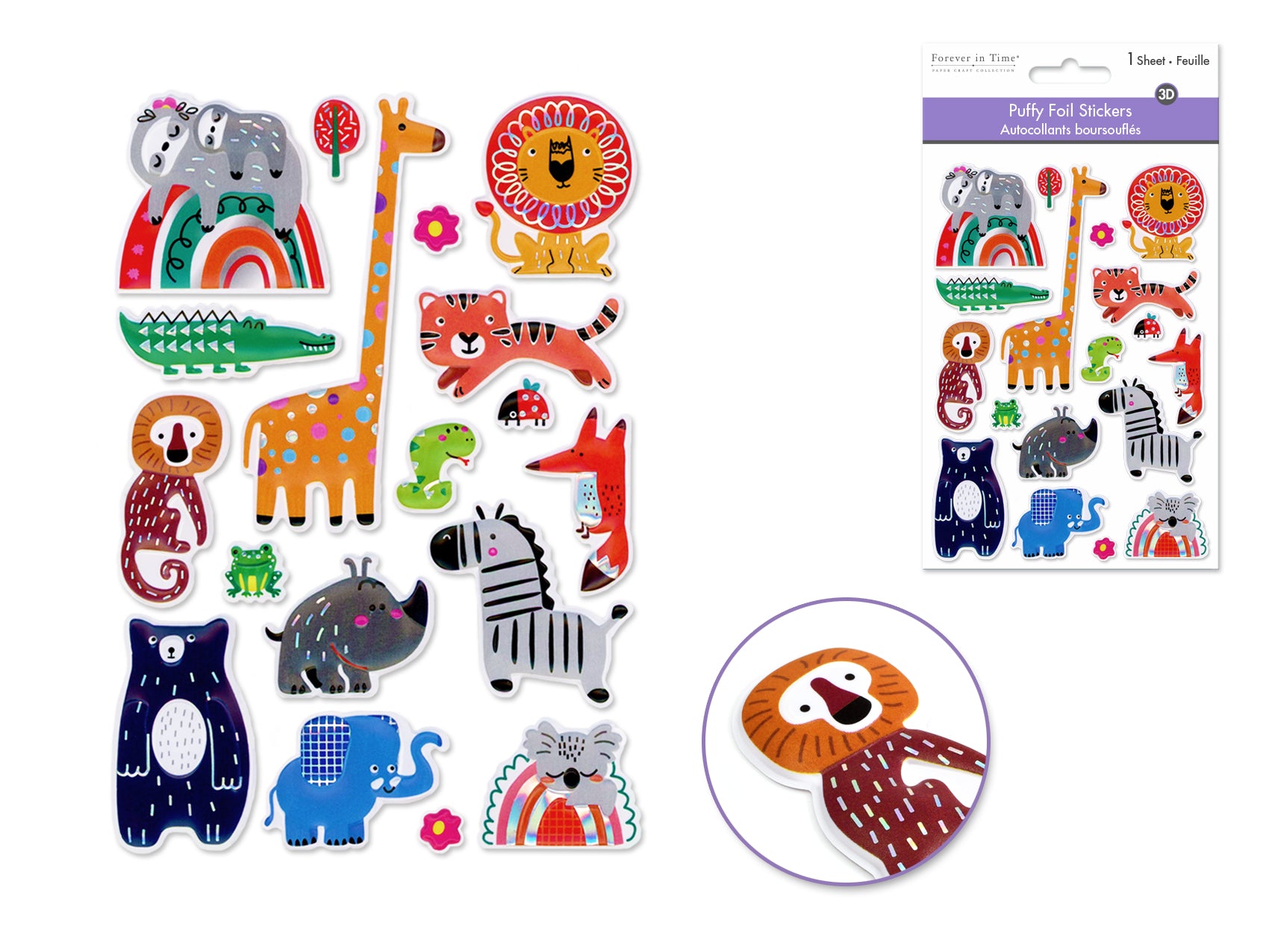 Foil Puffy Baby Animals Stickers