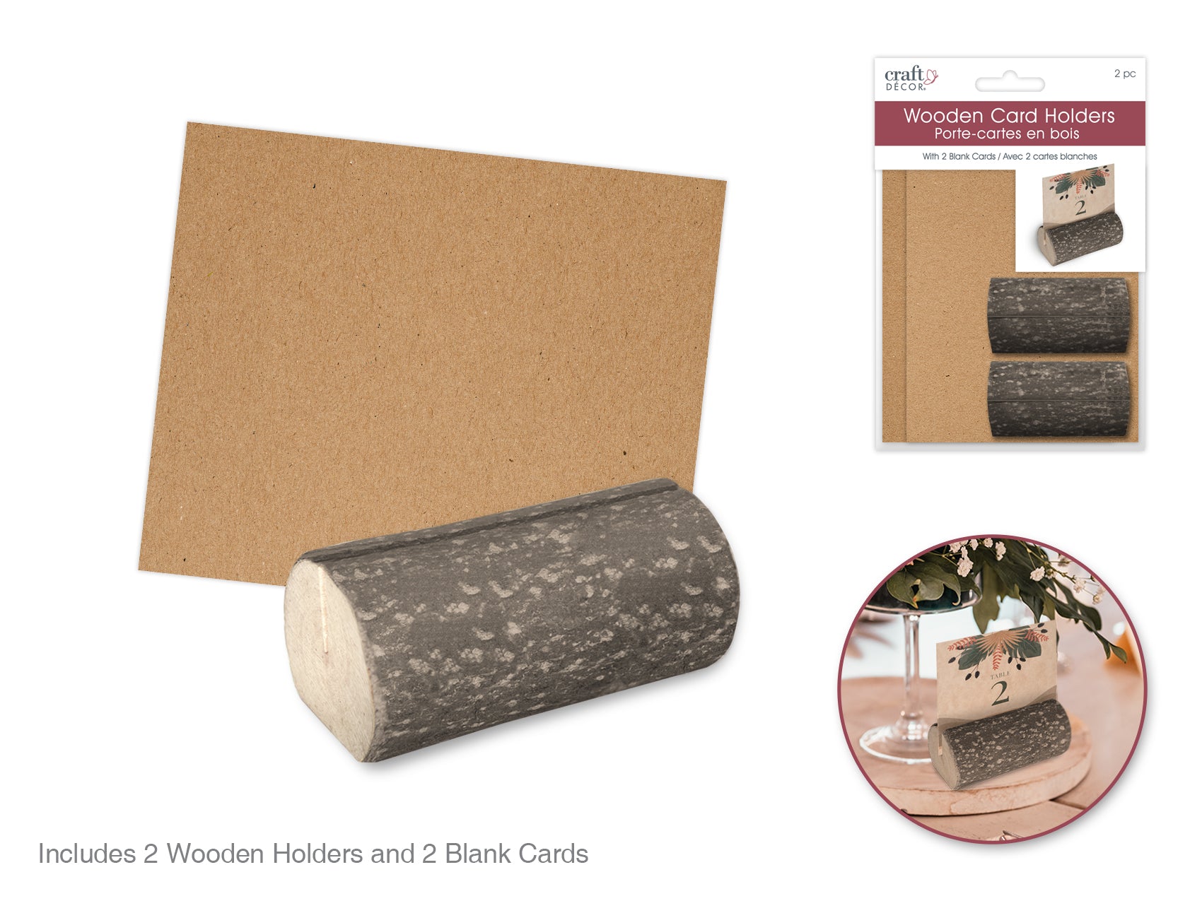 Wooden Log Card Holder Set, 2 Piece with Table Cards