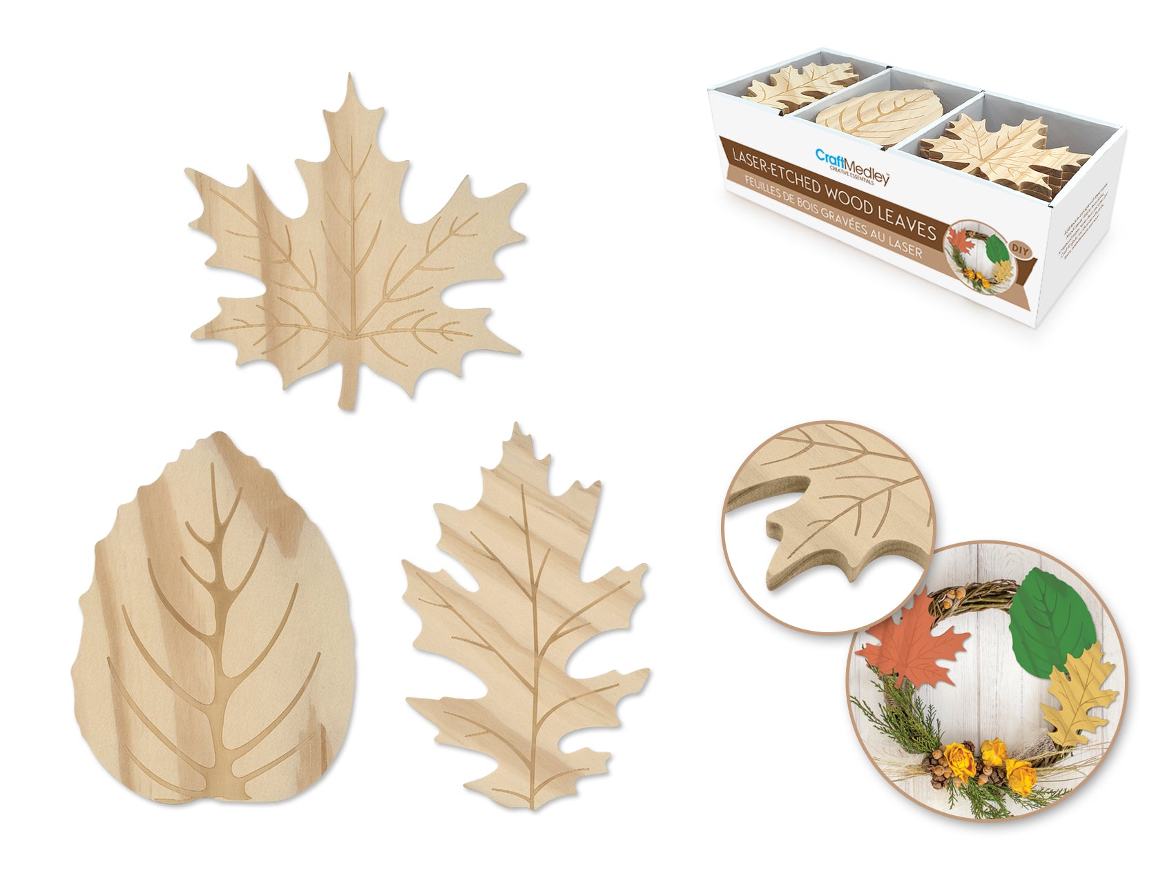 DIY Laser-Etched Wood Leaf Craft Assortment